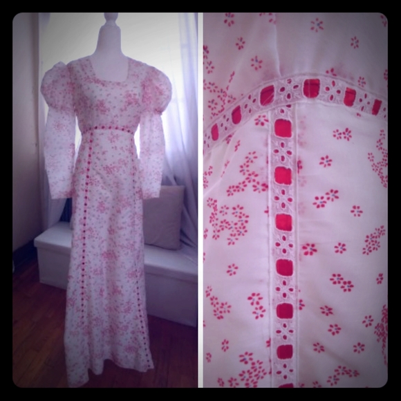 Dresses & Skirts - Vintage 70s Maxi Dress Puff Sleeve Floral Print 2